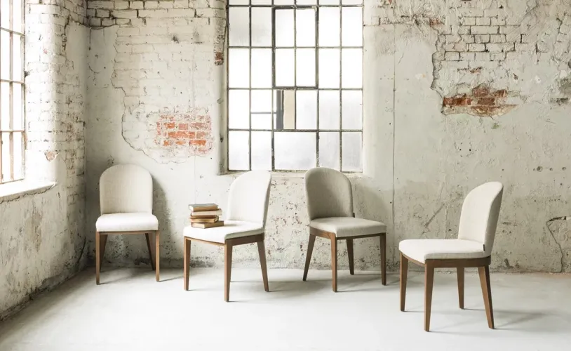 Cream Fabric Luxury Armless Upholstered Dining Chair with Dark Walnut Wooden Legs by Luxury Group International