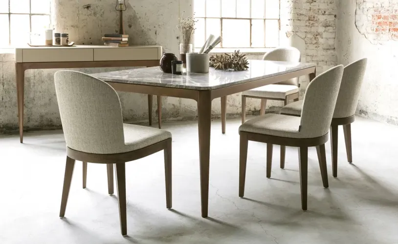 Cream Fabric Luxury Armless Upholstered Dining Chair with Dark Walnut Wooden Legs by Luxury Group International