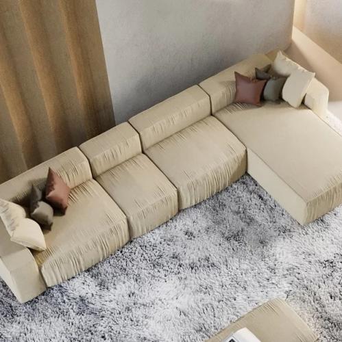 Cream Modern L-Shaped Deep Sectional Sofa Furniture Set for Living Room Lounge-Luxury sofa by Luxury Group International