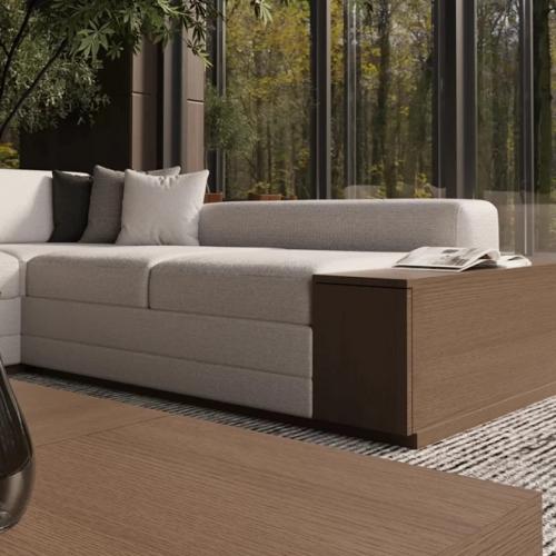 Cream Modern Sectional Luxury Sofa with Brown Wooden Shelves and L-Shape Design-Luxury Sofa by Luxury Group International