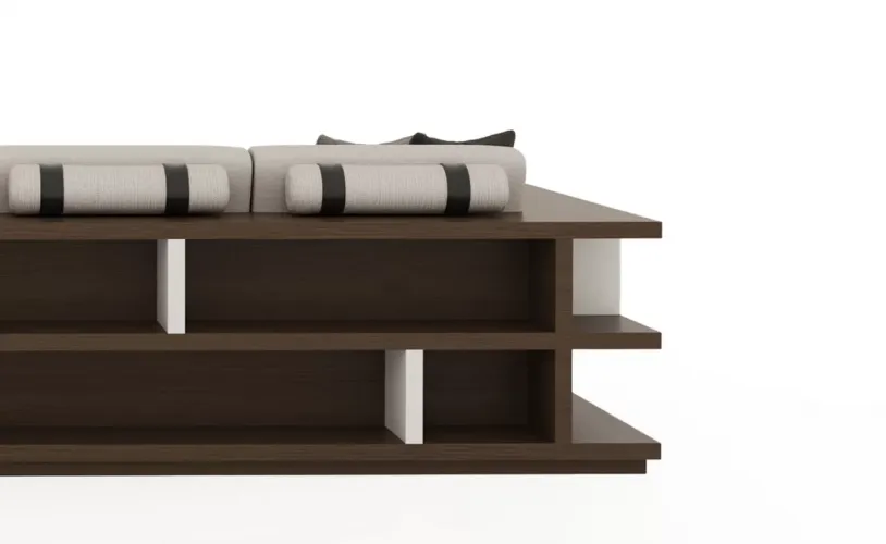 Cream Modern Sectional Luxury Sofa with Brown Wooden Shelves and L-Shape Design-Luxury Sofa by Luxury Group International