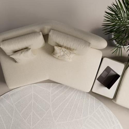 Cream Modular Curved Sectional Luxury Sofa with Integrated Wooden Side Tables-Luxury sofa-Modular sofa by Luxury Group International