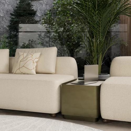 Cream Modular Curved Sectional Luxury Sofa with Integrated Wooden Side Tables-Luxury sofa-Modular sofa by Luxury Group International
