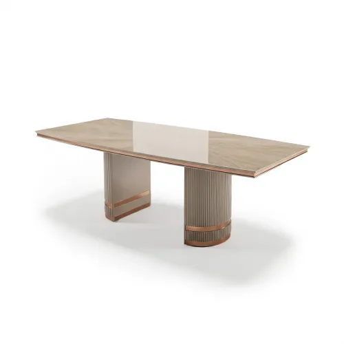 Cream rectangular luxury wooden dining table with ribbed design base by Luxury Group International