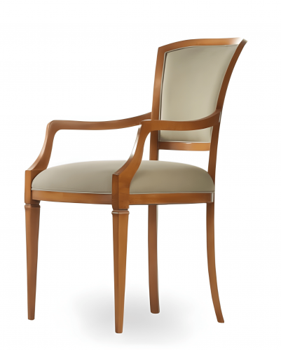 Cream Upholstered Luxury Dining Armchair in Classic Walnut Wooden Frame with Curved Arms - Dining Room Furniture Front View by Luxury Group International