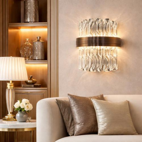 Applique murale de luxe en verre cristal avec bande dorée par Luxury Group International