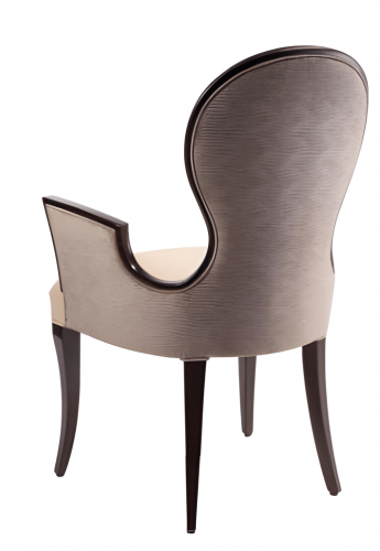 Curved Back Luxury Upholstered Dining Armchair in Cream Fabric with Walnut Wooden Frame - Dining Room Furniture Back View by Luxury Group International