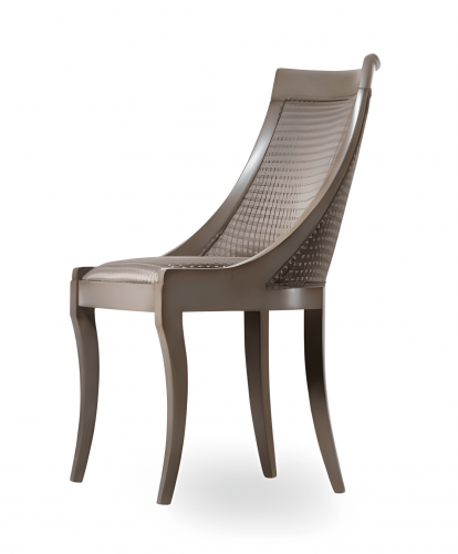 Curved Back Luxury Wooden Dining Chair with Upholstered Textured Seat in Taupe Finish - Dining Room Furniture Front View by Luxury Group International