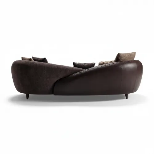 Sofá Moderno de Cuero de Lujo Marrón Oscuro para 4 Personas con Brazos Redondeados Capitoneados por Luxury Group International