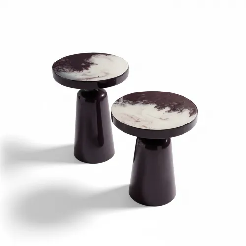 Dark Brown glossy finish Luxury Modern Side Table with round veined top by Luxury Group International