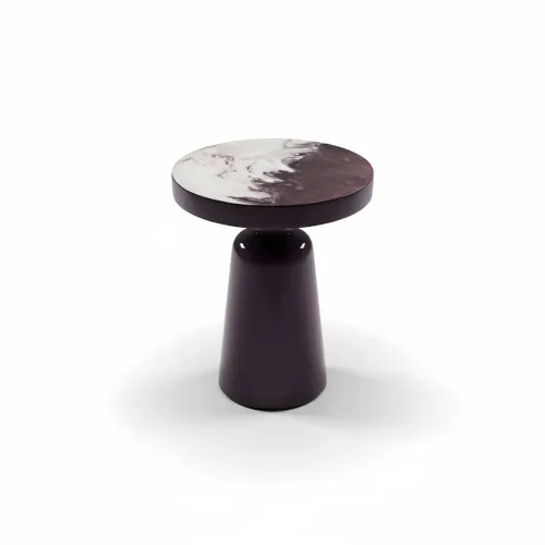 Dark Brown glossy finish Luxury Modern Side Table with round veined top by Luxury Group International