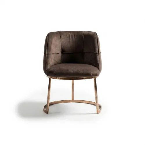 Dark Brown Luxury Upholstered Dining Chair with Gold Metal Base by Luxury Group International