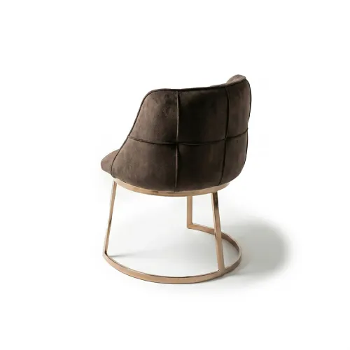Dark Brown Luxury Upholstered Dining Chair with Gold Metal Base by Luxury Group International