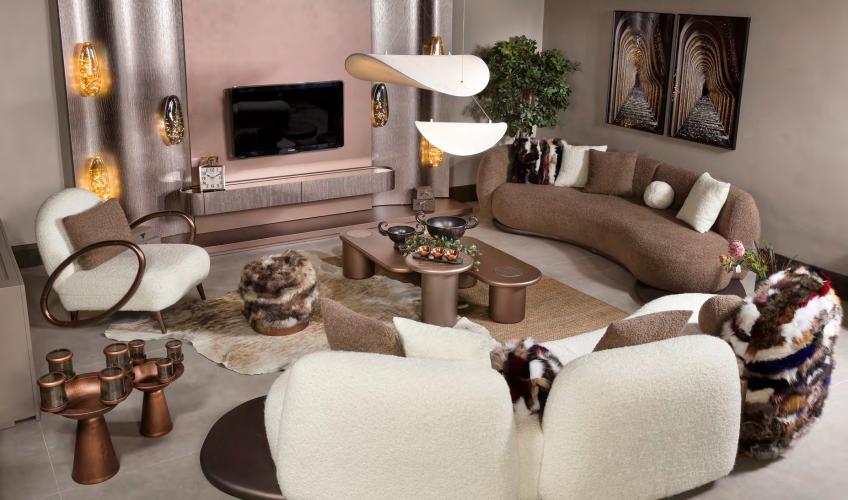 Mesa de centro moderna de madera de lujo con chapa natural marrón oscuro y forma irregular por Luxury Group International