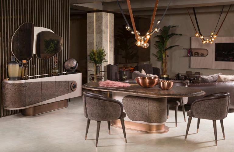 Dark Brown Oval Top Modern Luxury Dining Table by Luxury Group International
