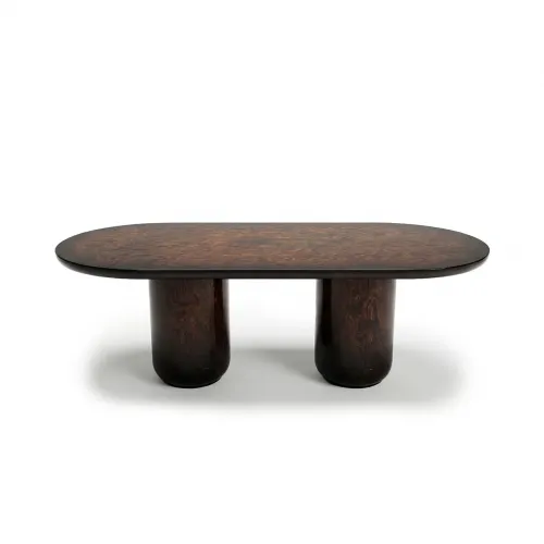 Dark brown oval top wooden luxury dining table by Luxury Group International