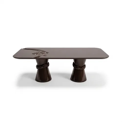 Dark Brown Rectangular Luxury Wooden Dining Table With Floral Design by Luxury Group International