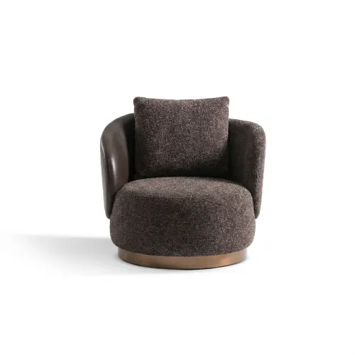 Dark Brown Swivel Accent Round Barrel Luxury Modern Upholstered Armchair by Luxury Group International