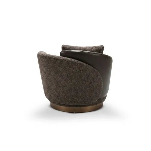 Dark Brown Swivel Accent Round Barrel Luxury Modern Upholstered Armchair by Luxury Group International