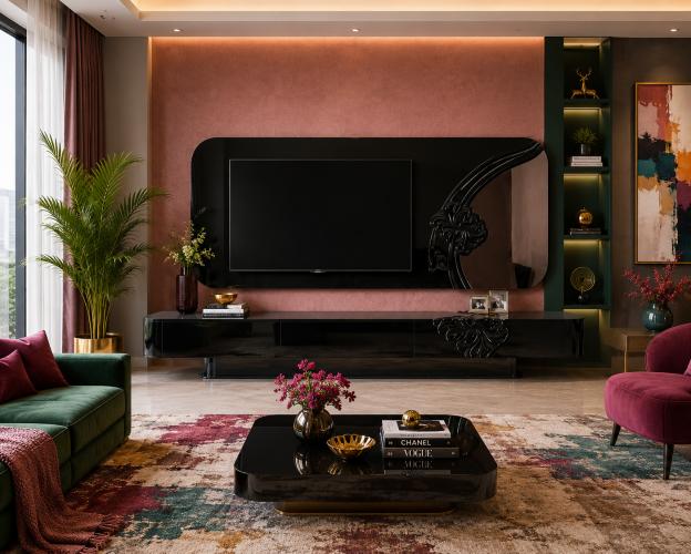 Mobile TV di Lusso in Legno Marrone Scuro con Design Floreale Intagliato di Luxury Group International