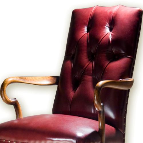 Deep Tufted Chesterfield Luxury Leather Armchair with Sculpted Wooden Arms - Dining Room Furniture Detail View by Luxury Group International
