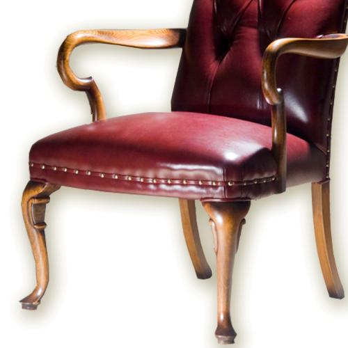 Deep Tufted Chesterfield Luxury Leather Armchair with Sculpted Wooden Arms - Dining Room Furniture Detail View by Luxury Group International