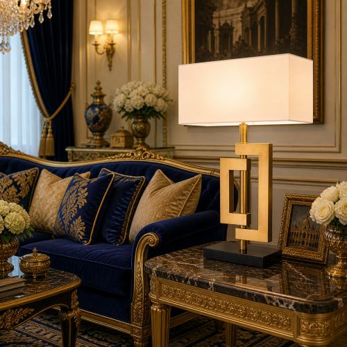 Lámpara de mesa de lujo de diseño con base de granito en latón antiguo / negro / blanco por Luxury Group International