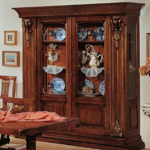 Double Door Luxury Baroque Wooden Display Cabinet with Gold Corbels and Glazed Panels - Living Room Furniture Front View by Luxury Group International