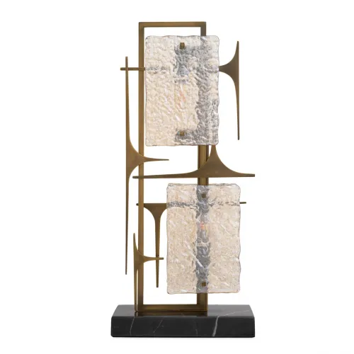 Elegante lampada da tavolo di lusso in ottone antico / nero con base in marmo e paralumi in vetro di Luxury Group International