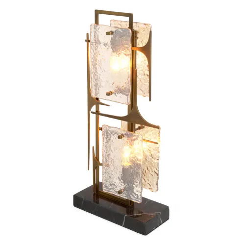 Elegante lampada da tavolo di lusso in ottone antico / nero con base in marmo e paralumi in vetro di Luxury Group International