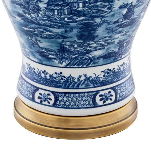 Elegante Lampada da Tavolo Classica di Lusso in Ceramica Lucida Blu e Bianca con Corpo Blu-Bianco di Luxury Group International