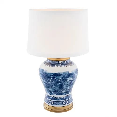 Elegante Lampada da Tavolo Classica di Lusso in Ceramica Lucida Blu e Bianca con Corpo Blu-Bianco di Luxury Group International