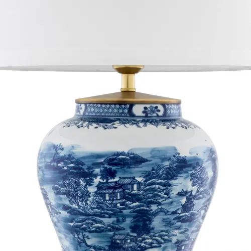 Elegante Lampada da Tavolo Classica di Lusso in Ceramica Lucida Blu e Bianca con Corpo Blu-Bianco di Luxury Group International