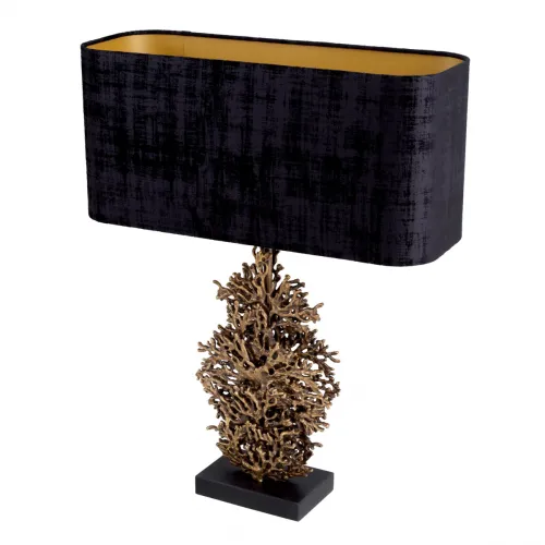 Elegant Coastal Luxury Table Lamp in Black Drum Shade & Golden Tree Design by Luxury Group International