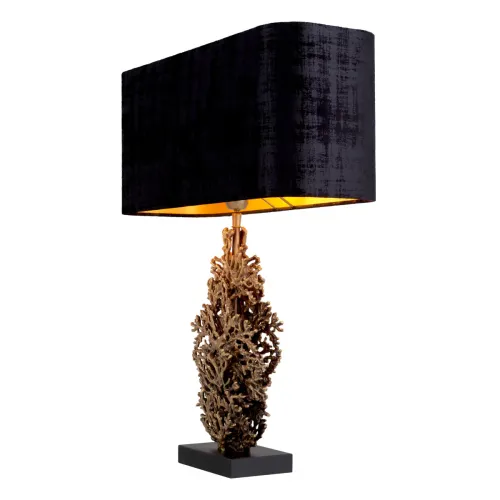Elegant Coastal Luxury Table Lamp in Black Drum Shade & Golden Tree Design by Luxury Group International