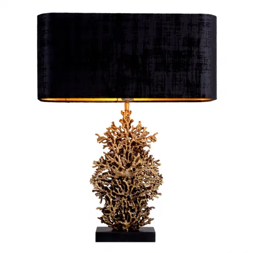 Elegant Coastal Luxury Table Lamp in Black Drum Shade & Golden Tree Design by Luxury Group International
