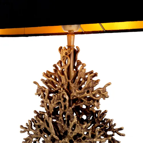 Elegant Coastal Luxury Table Lamp in Black Drum Shade & Golden Tree Design by Luxury Group International