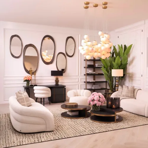 Elegant Coastal Luxury Table Lamp in Black Drum Shade & Golden Tree Design by Luxury Group International