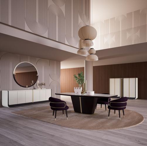 Buffet Élégant de Luxe en Bois Massif Crème et Beige avec 6 Portes - Meubles de Luxe par Luxury Group International