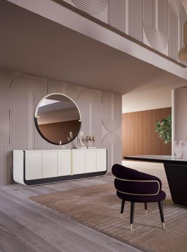 Buffet Élégant de Luxe en Bois Massif Crème et Beige avec 6 Portes - Meubles de Luxe par Luxury Group International
