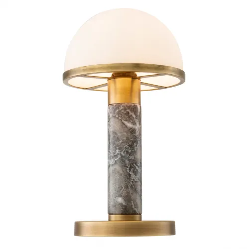 Elegante Lampada da Tavolo Moderna di Lusso in Marmo Grigio e Vetro Opalino Bianco con Paralume a Cupola di Luxury Group International
