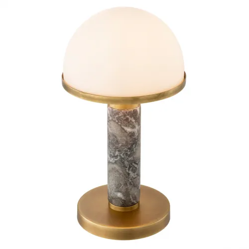 Elegante Lampada da Tavolo Moderna di Lusso in Marmo Grigio e Vetro Opalino Bianco con Paralume a Cupola di Luxury Group International