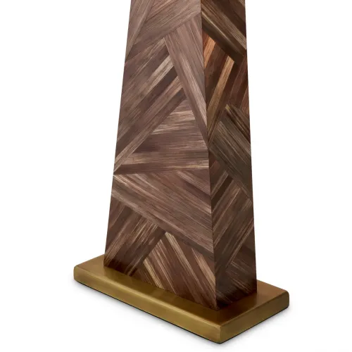 Elegante Lampada da Tavolo di Lusso in Stile Mid-Century Beige Chiaro con Colonna in Legno Parquet Geometrico di Luxury Group International