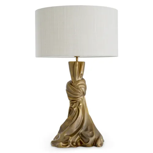 Lampada da tavolo di lusso scultorea moderna in ottone vintage con paralume bianco sporco di Luxury Group International
