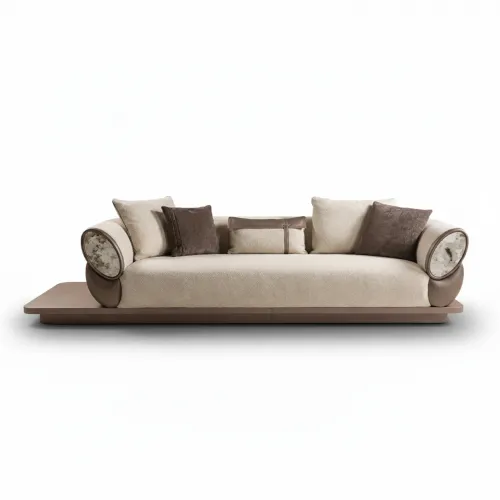 Canapé Moderne Élégant de Luxe en Tissu Mat Beige Crème avec Table Basse par Luxury Group International