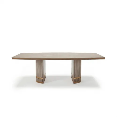 Cream rectangular luxury wooden dining table with ribbed design base by Luxury Group International