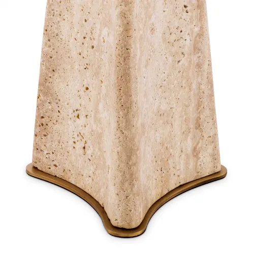 Lampada da Tavolo Moderna di Lusso in Finitura Ottone Antico Beige con Base in Travertino di Luxury Group International