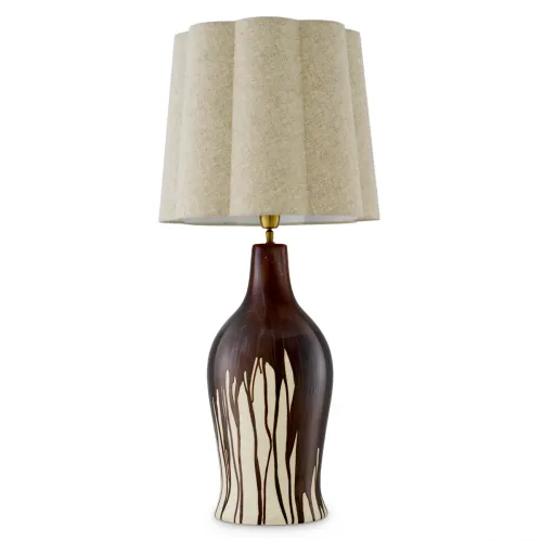 Elegante lampada da tavolo moderna in ceramica lucida marrone scuro con base effetto goccia marrone di Luxury Group International