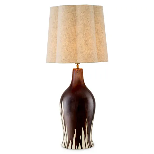 Elegante lampada da tavolo moderna in ceramica lucida marrone scuro con base effetto goccia marrone di Luxury Group International
