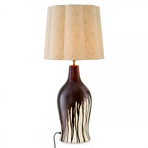 Elegante lampada da tavolo moderna in ceramica lucida marrone scuro con base effetto goccia marrone di Luxury Group International